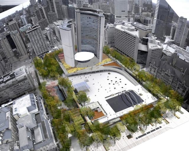 Rendering of the Nathan Phillips Square Revitalization. Fonte da imagem: Perkins+Will Canada / Plant Architect Inc.